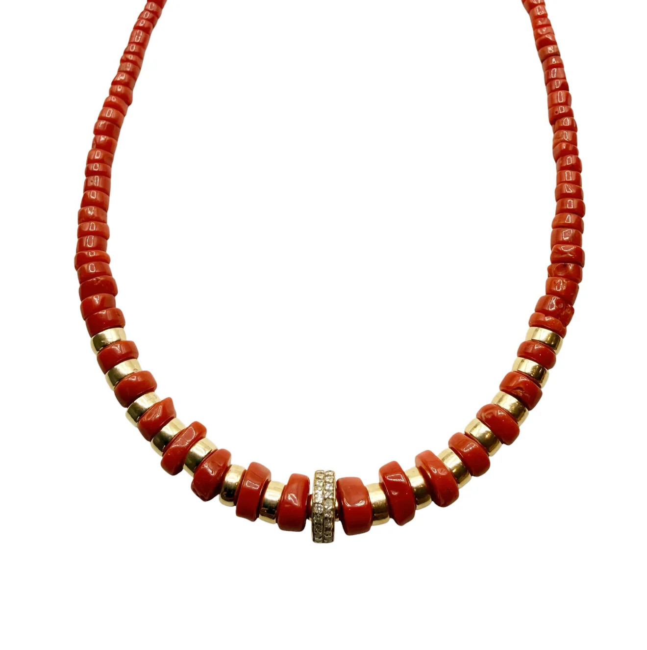 MOMO CORAL NECKLACE WITH 14K GOLD AND DIAMOND BEAD – SHAKTI | SHAKTI JEWELRY