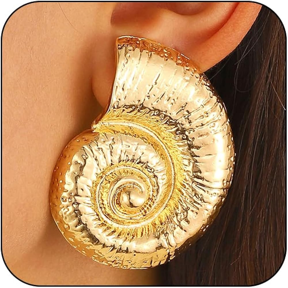 Exquisitos aretes dorados de concha de estrella de mar para mujer, a la moda, dije grande con for... | Amazon (US)