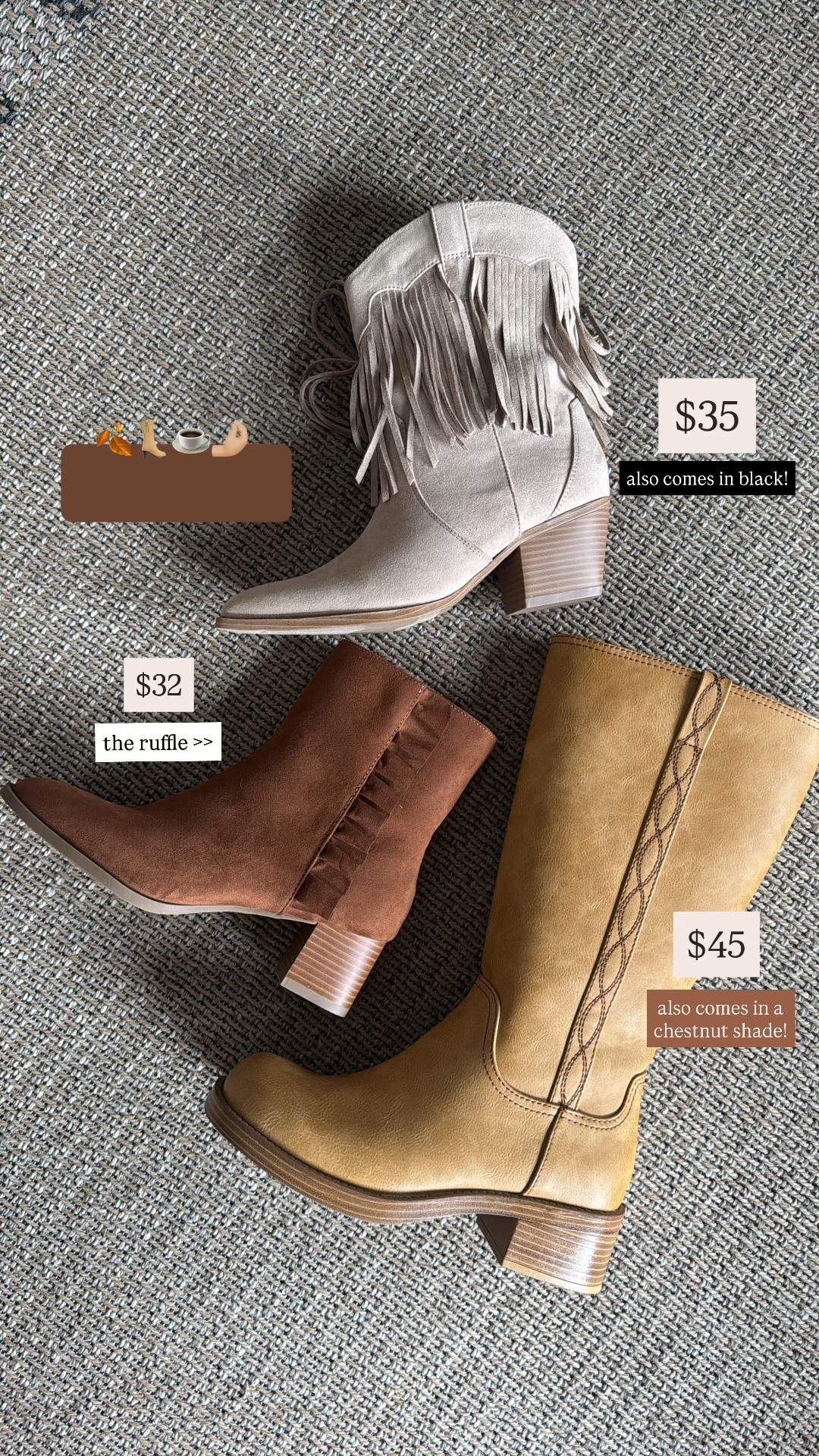 Fall boot faves under $50 from Walmart for the season🤎 all tts! 😌

Tall boots / short boots / fringe / Holley Gabrielle 

#LTKStyleTip #LTKFindsUnder50 #LTKSeasonal