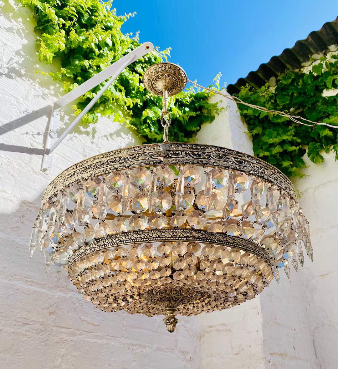 Large, Antique Tiered Bowl French Chandelier, Icicles, Rock Crystal, Silver, Suitable for USA & E... | Etsy (US)