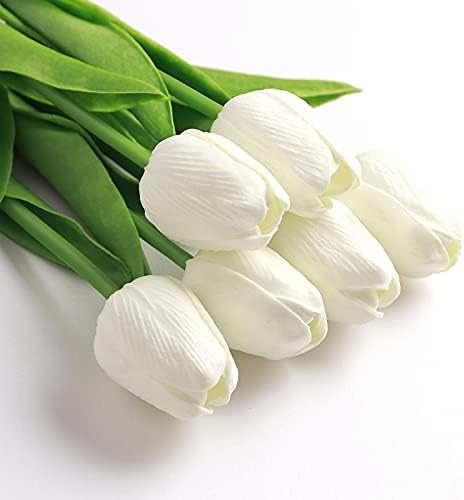 SOJIRUSPA White Tulips Artificial Flowers 20 Pcs Fake Tulips PU Real Touch Tulip Fake Flowers for... | Amazon (US)