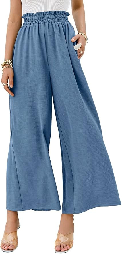 Eteviolet Boho High Waisted Pants for Women, Leopard Wide Leg Flowy Pants | Amazon (US)