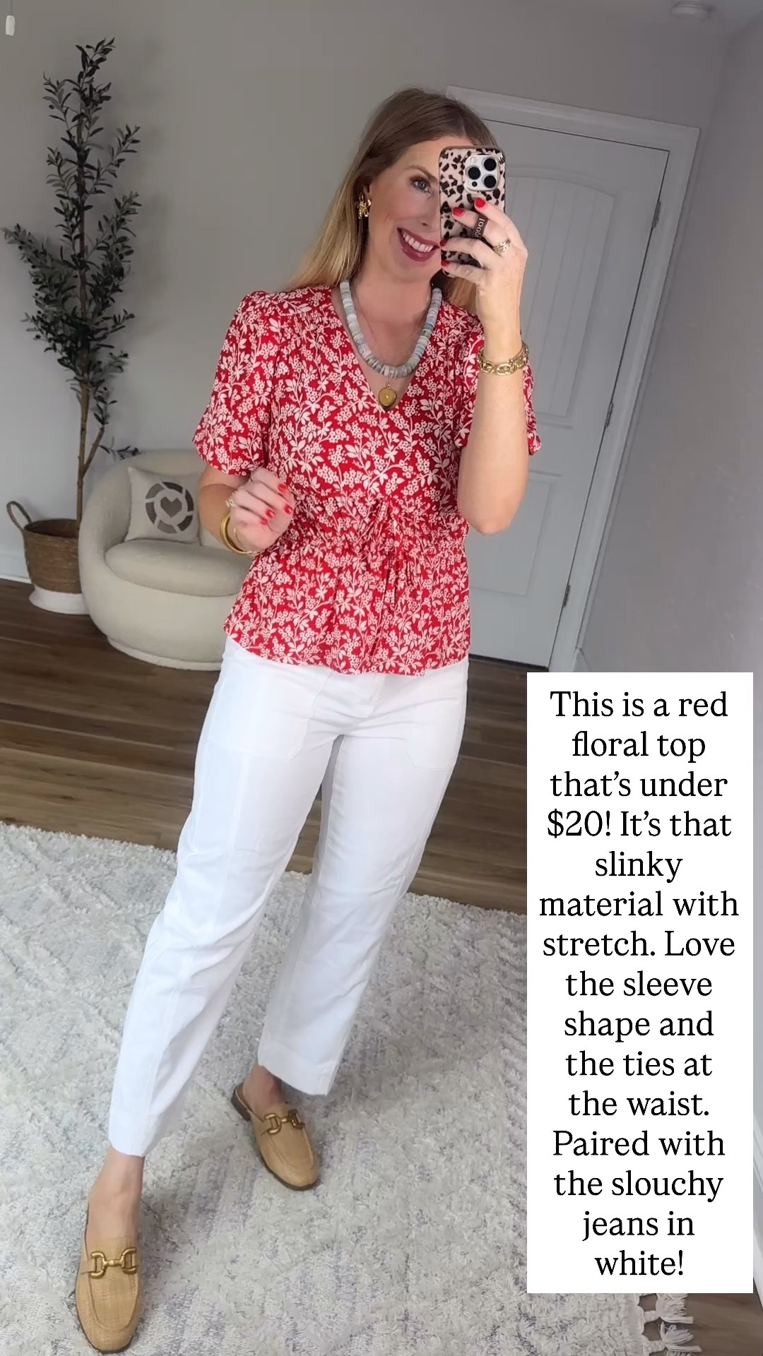 Walmart try on, time and tru, red floral top, white jeans

#LTKmomlife #LTKootd