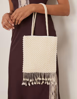 True Decadence - Sac à perles fantaisie et franges - Blanc | ASOS (Global)