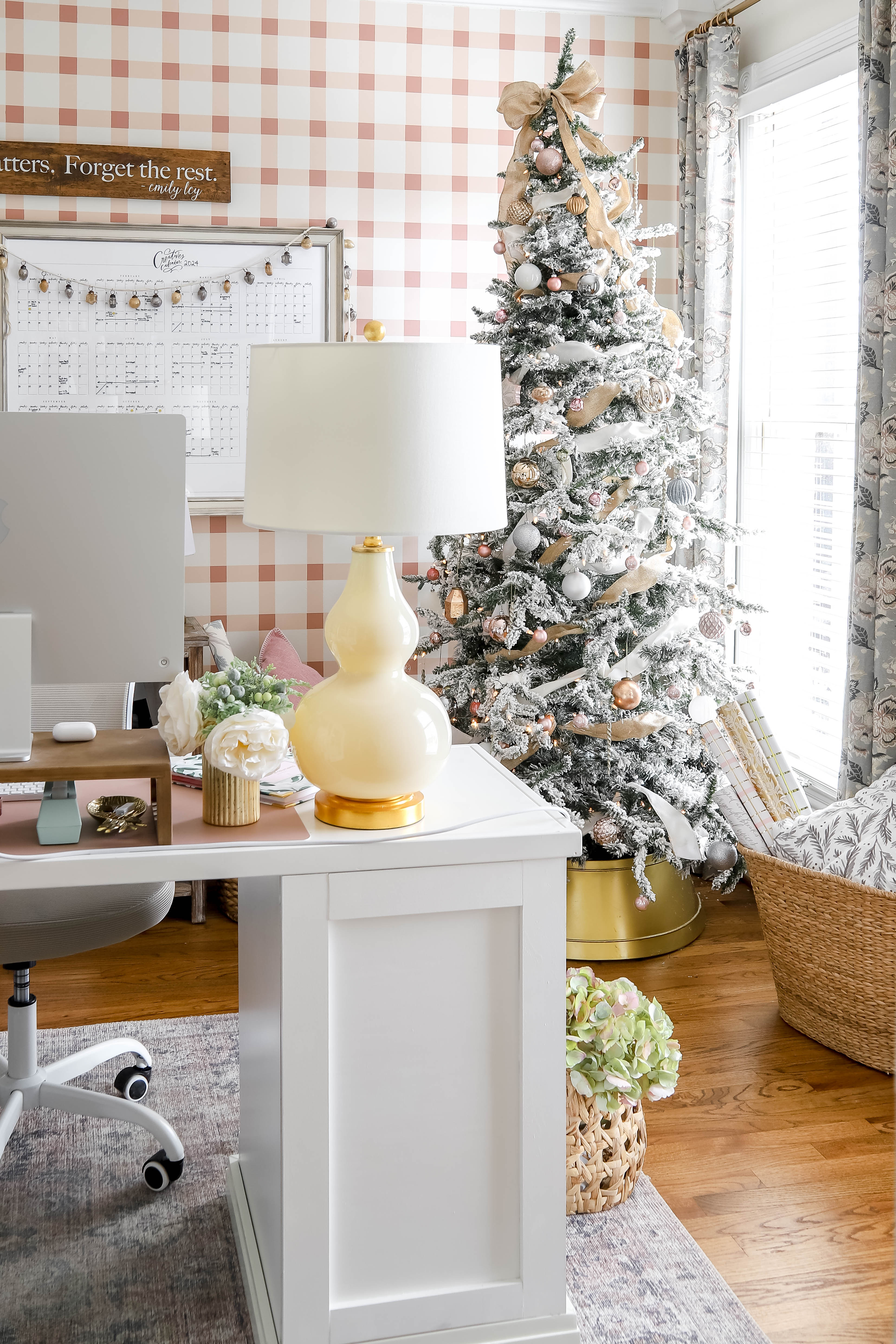 My office Christmas tree is one of my favorites to put up every year! I do it the same every year and it glows through the window for all of the neighbors to see, too! Love the feminine Christmas color scheme, too! 

 #LTKHoliday #LTKHome