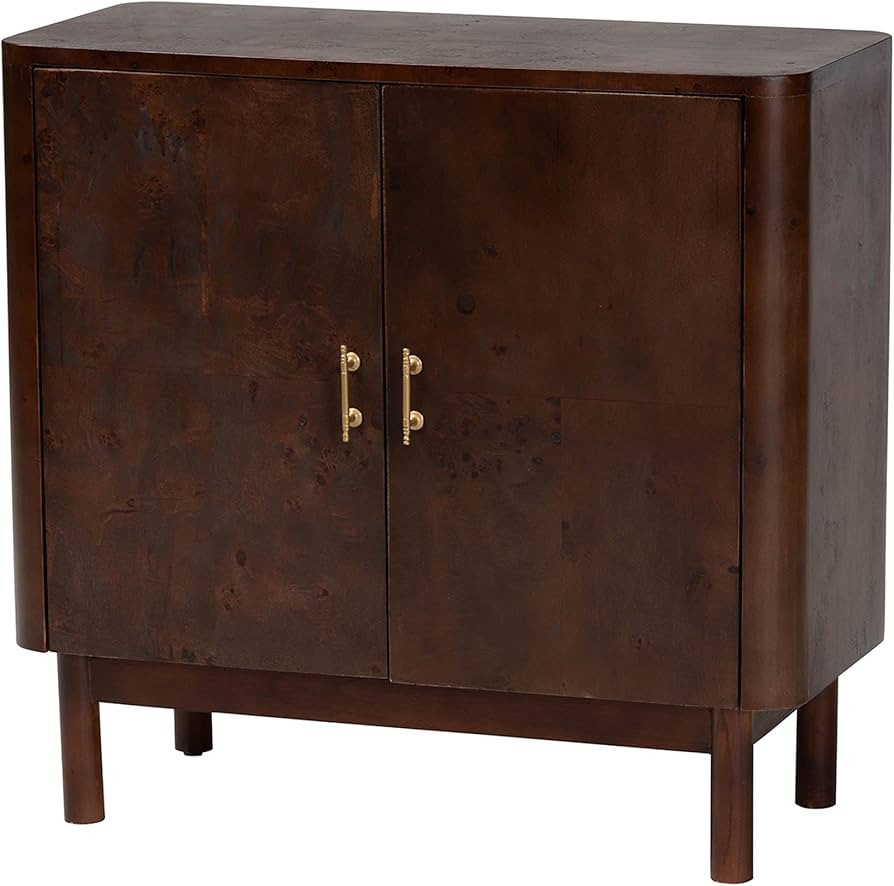 Bali & pari Latika Real Burl Wood Storage Cabinet in Dark Walnut Brown - Modern Accent Cupboard w... | Amazon (US)