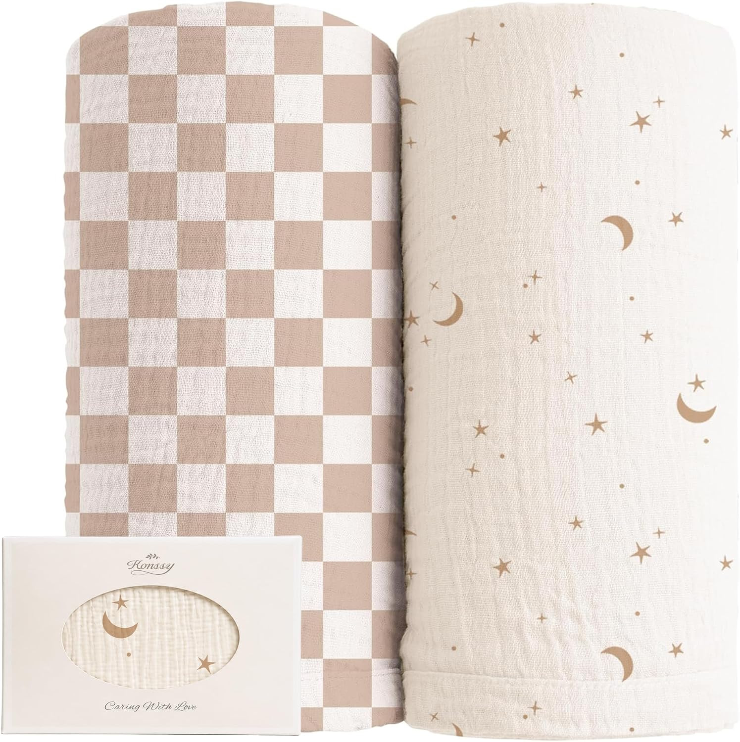Konssy Muslin Swaddle Blankets, 100% Cotton Receiving Blankets, 47"x 47" | Amazon (US)