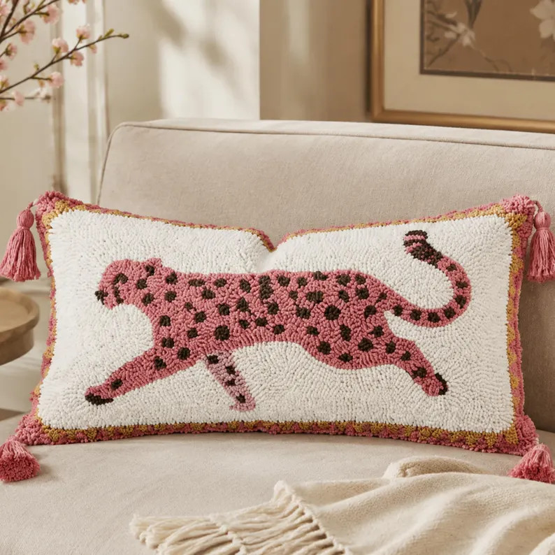 Tufted Leopard Lumbar Pillow Cover, Beige Animal Cushion With Tassels, Sofa Bed Decor - Etsy | Etsy (Global)