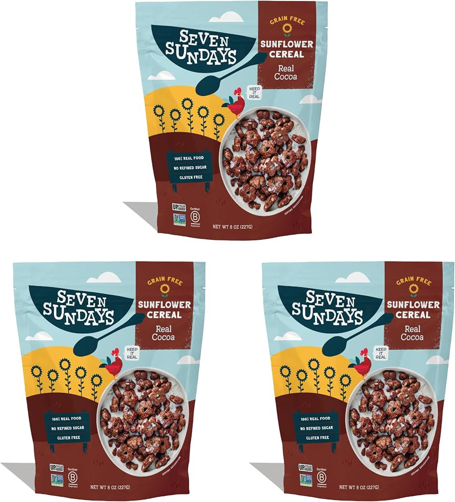 Seven Sundays Sunflower Cereal, Real Cocoa, 8 Oz Bag (Pack of 3), Grain & Gluten Free, 5g Upcycle... | Amazon (US)