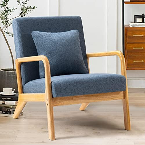 ELUCHANG Mid-Century Modern Accent Chair with Lumbar Pillow,Upholstered Armchair,Linen Fabric Com... | Amazon (US)