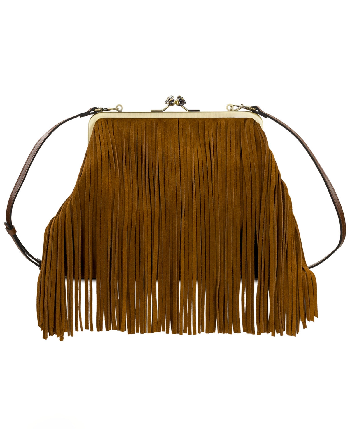 Patricia Nash Vivienne Suede Medium Kiss-Lock Frame Fringe Handbag - Cognac | Macy's