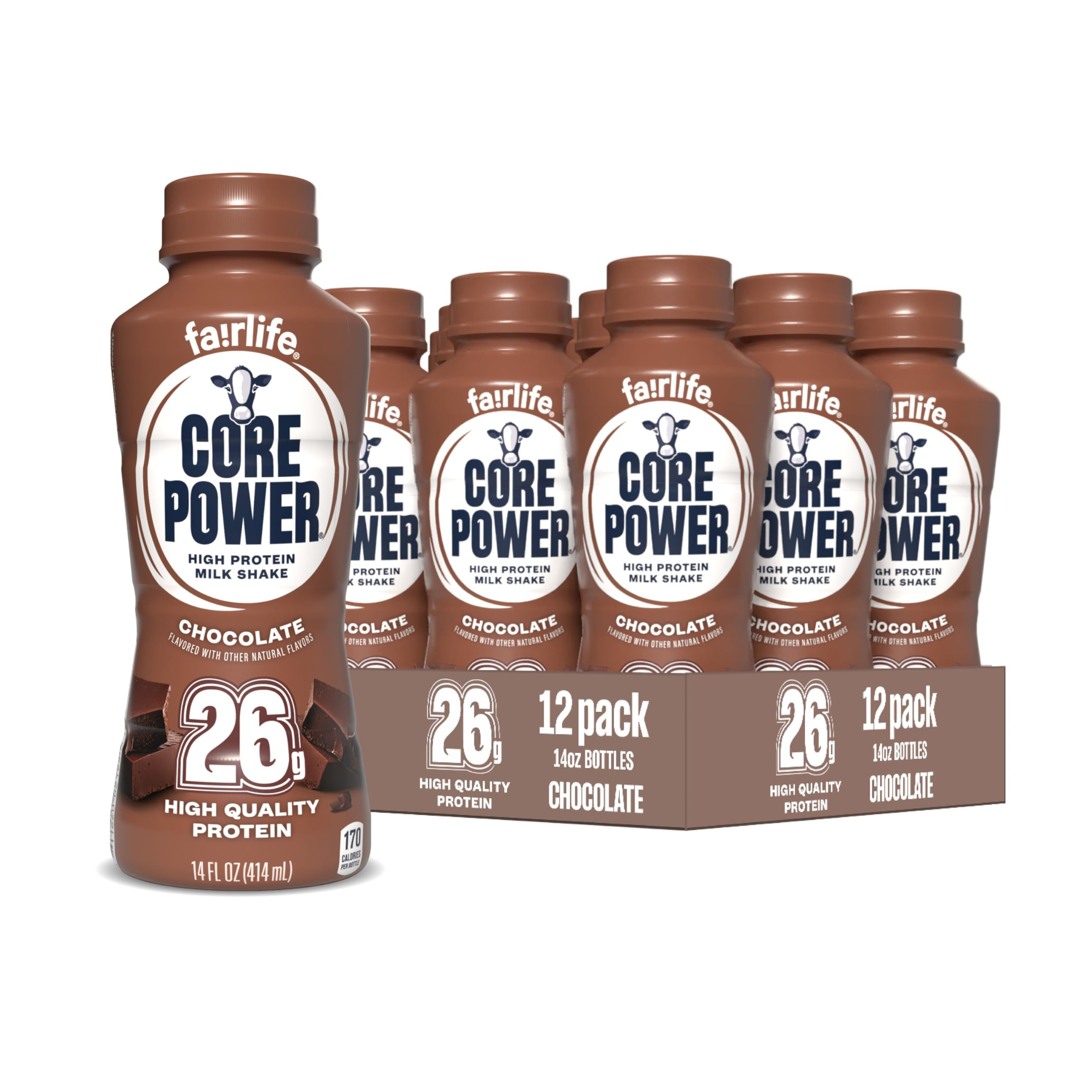 Core Power Protein Shake, Chocolate, 26g Bottle, 14oz, 12 Pack | Amazon (US)