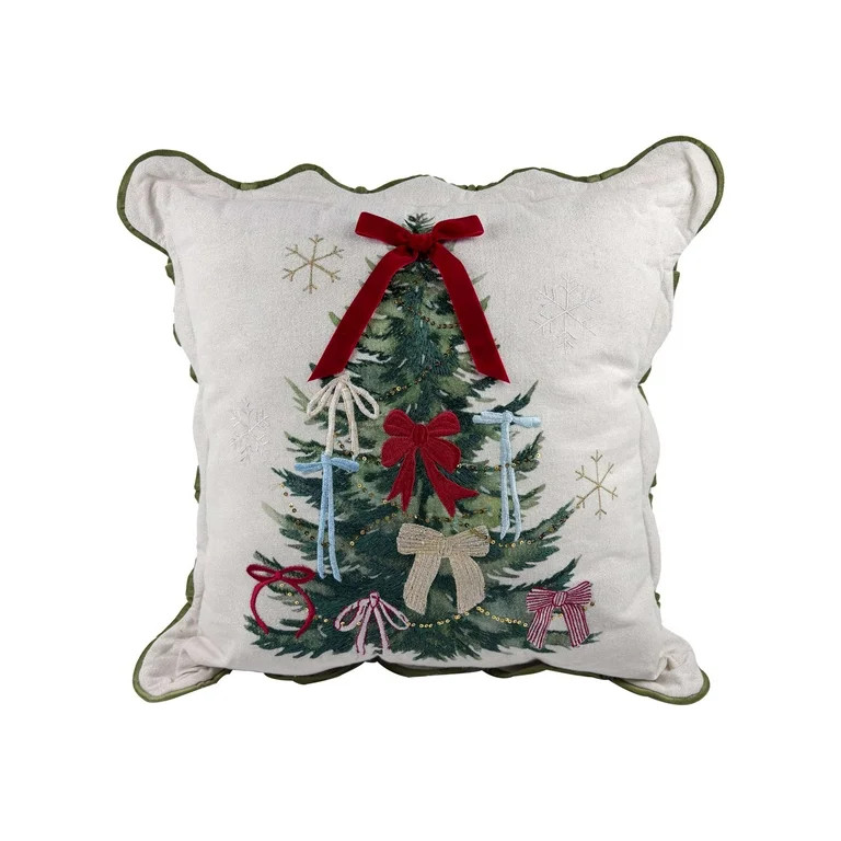 Christmas Tree Pattern with 3D Bow Pillow,Width is 18inch,Height is 18inch by Holiday Time | Walmart (US)