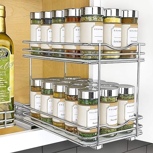Lynk Professional Slide Out Double Spice Rack Upper Cabinet Organizer, 6-1/4", Chrome | Amazon (US)
