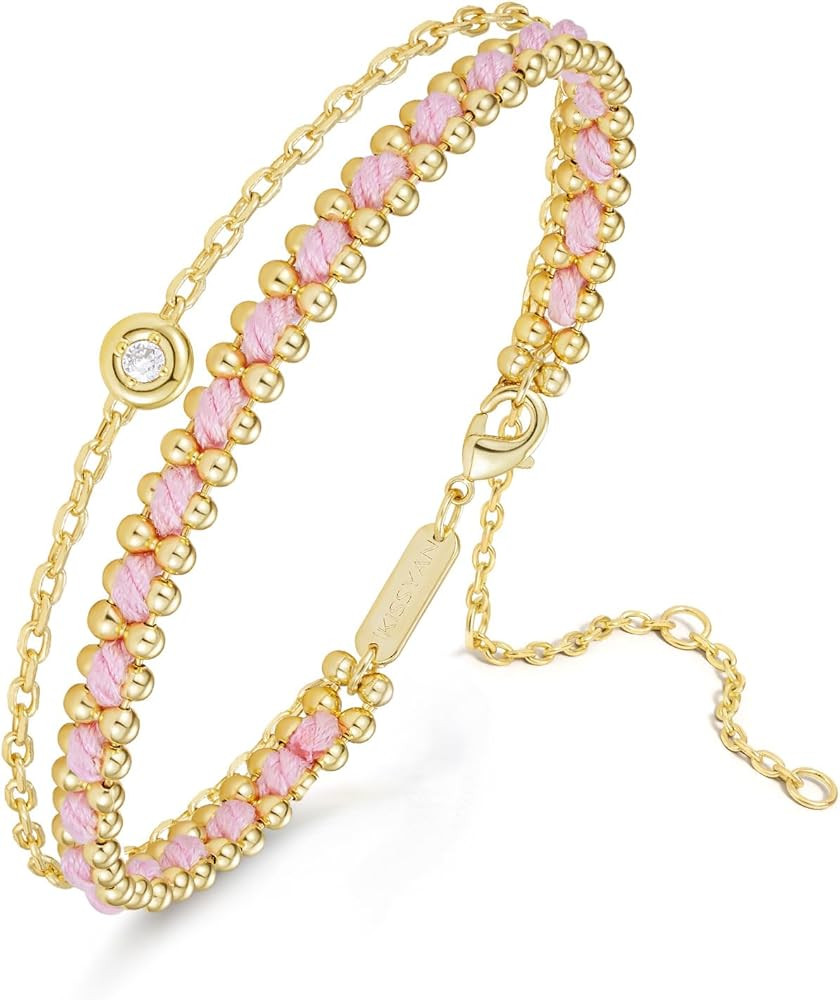 KissYan Gold Bracelet for Women, Layered Sports Stack Bracelet, 14K Gold Plated Link Bracelet, At... | Amazon (US)