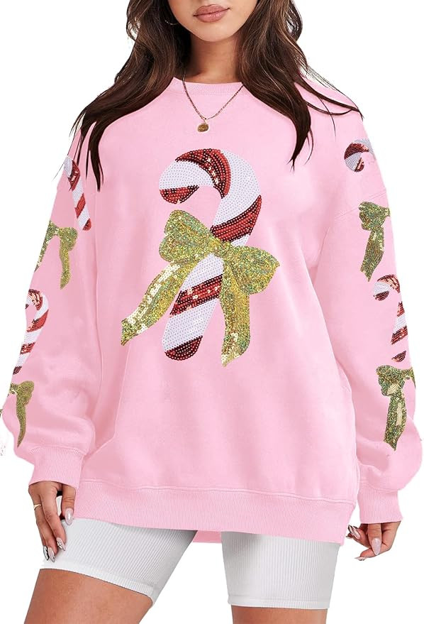 UNIQUEONE Womens Christmas Sweatshirt Sequin Santa Shirt Cute Chirstmas Graphic Tees Chirstmas Cr... | Amazon (US)