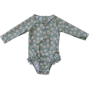 Light Green Daisy Long Sleeve One Piece | Mebie Baby