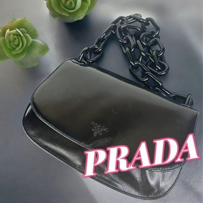 Prada Shoulder Bag Madras Swing Plastic Chain Leather Black Women's i7170 | eBay US