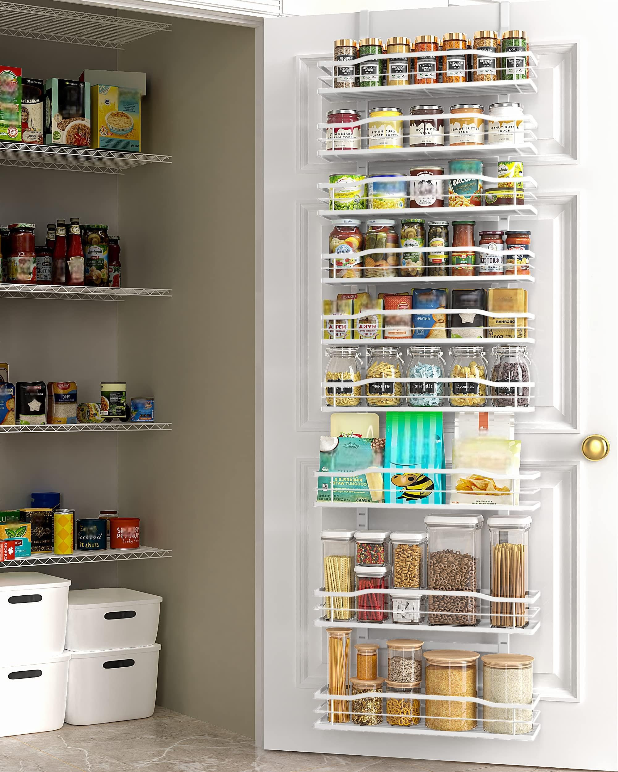 Moforoco White 9-Tier Over The Door Pantry Organizer, Pantry Organization And Storage, Metal Hang... | Amazon (US)