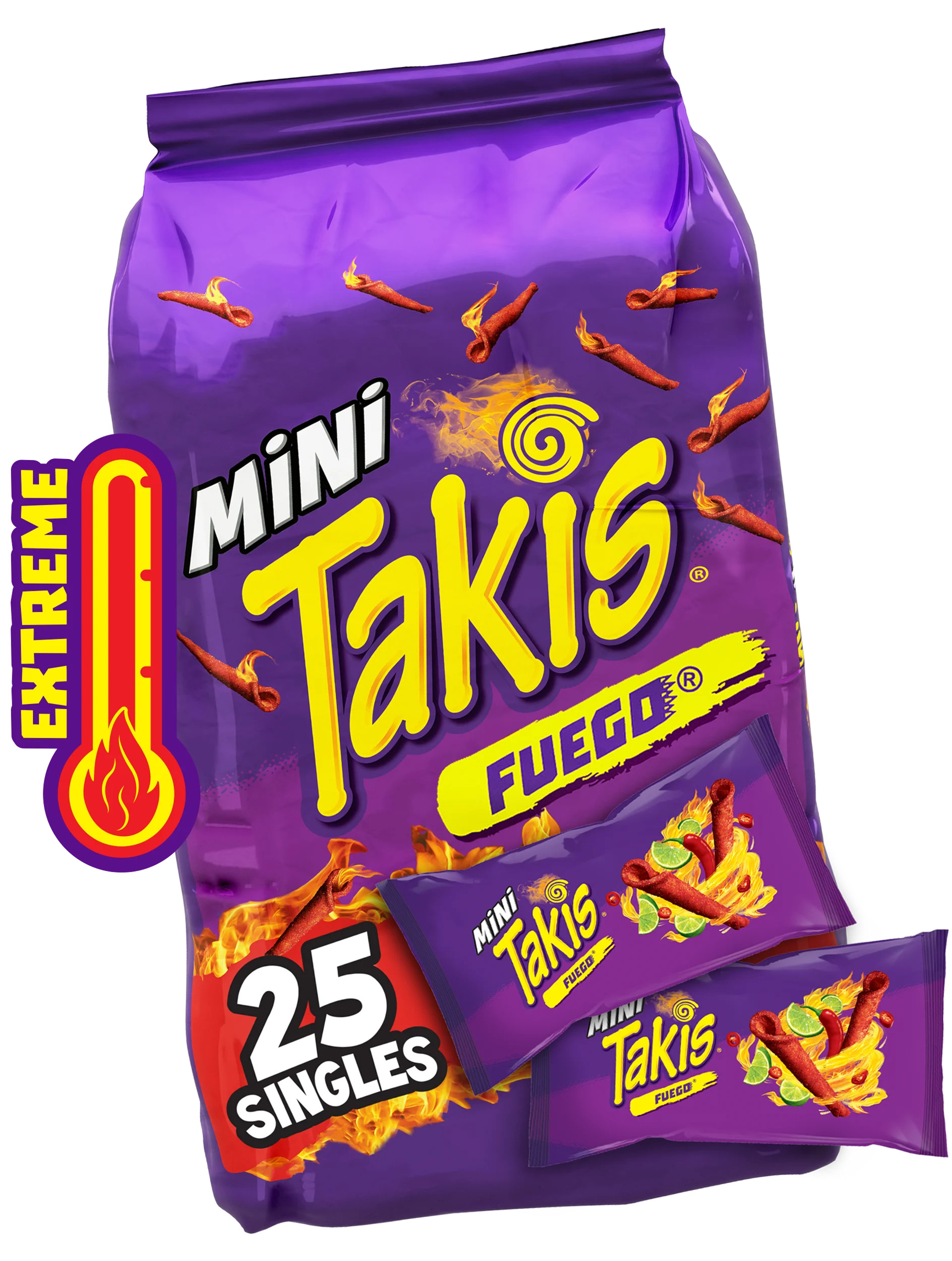 Takis Fuego Mini 25 pc / 1.23 oz Bite Size Multipack, Hot Chili Pepper & Lime Rolled Tortilla Chi... | Walmart (US)