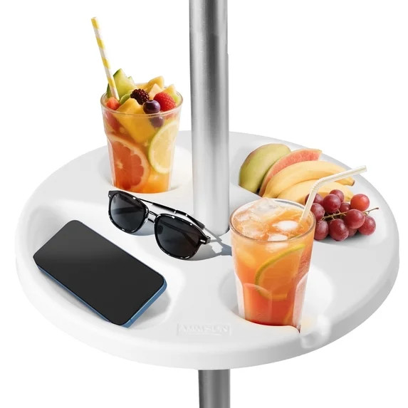 AMMSUN 13'' Beach Umbrella Table Tray with 2 Cup Holders & 2 Snack Compartments,White | Walmart (US)
