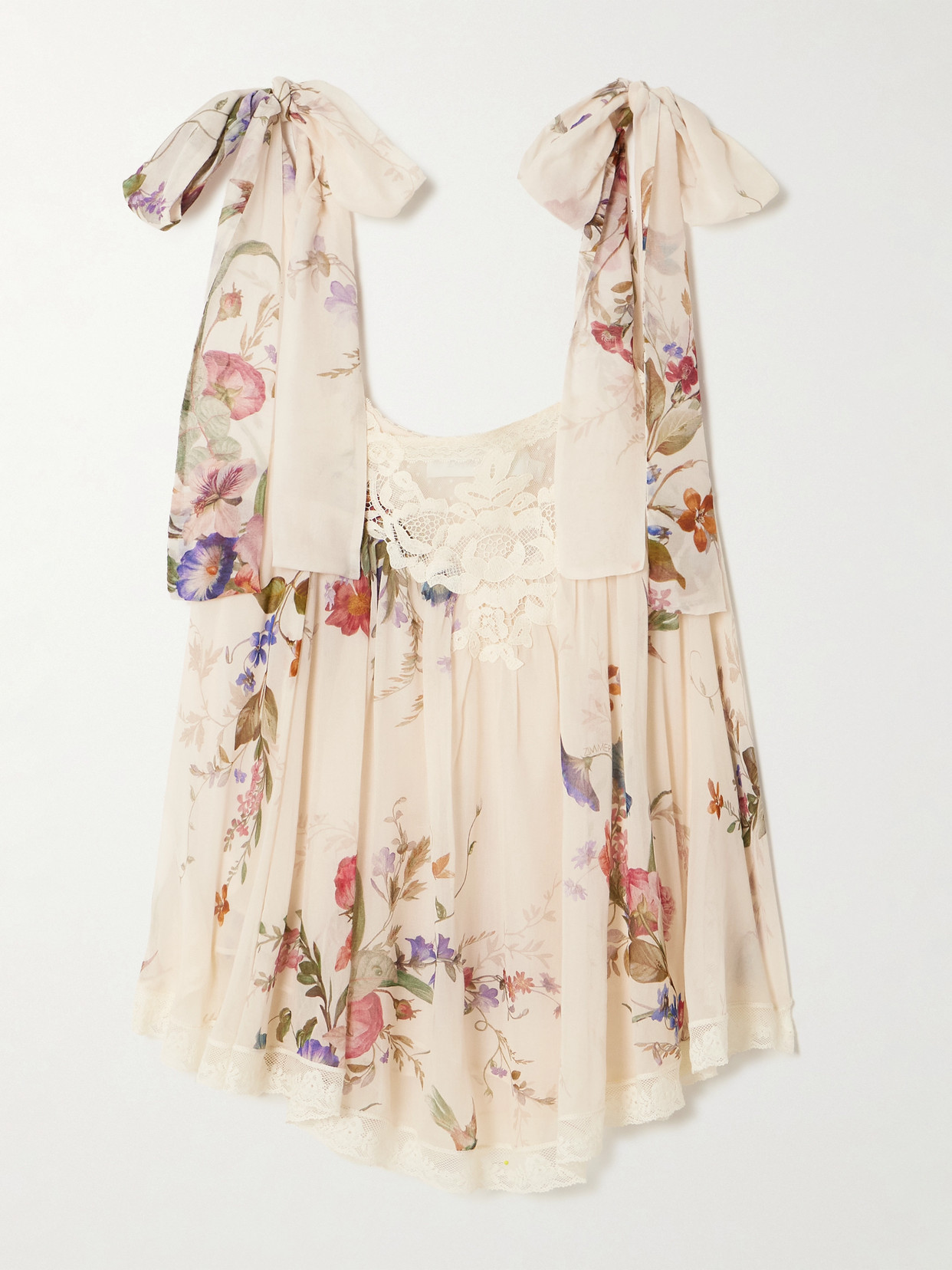 Zimmermann - Patience Lace-trimmed Floral-print Cotton And Silk-blend Top - Neutrals | NET-A-PORTER (US)