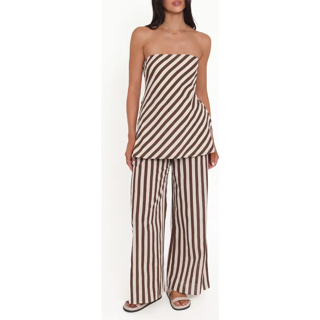 Petal & Pup Kim Stripe Cotton Strapless Top & Pants Set in Brown Stripe at Nordstrom, Size Small | Nordstrom