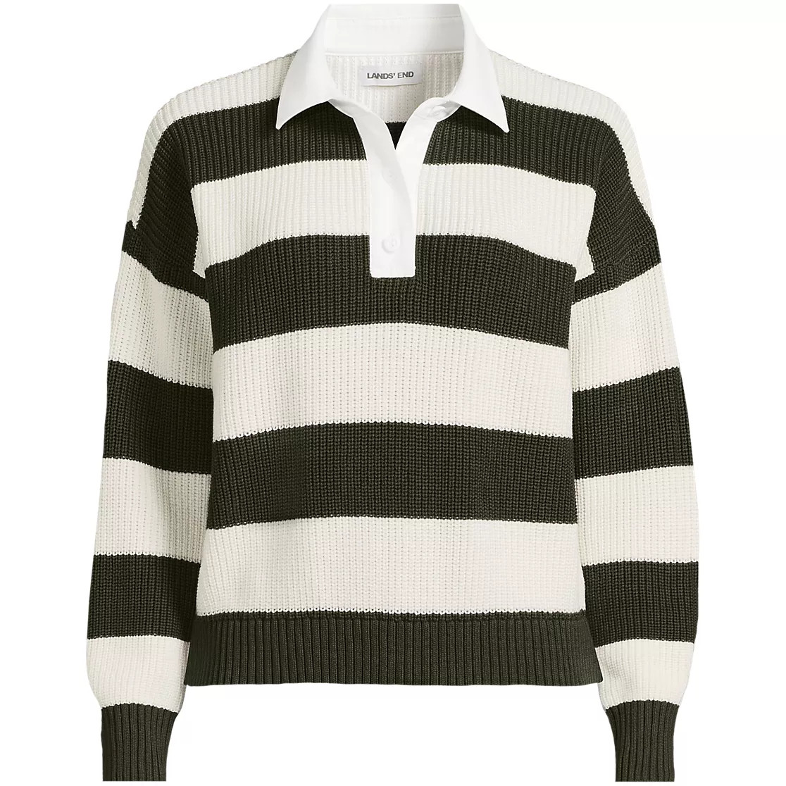 Women's Drifter Rugby with Woven Collar Sweater | Lands' End (US)