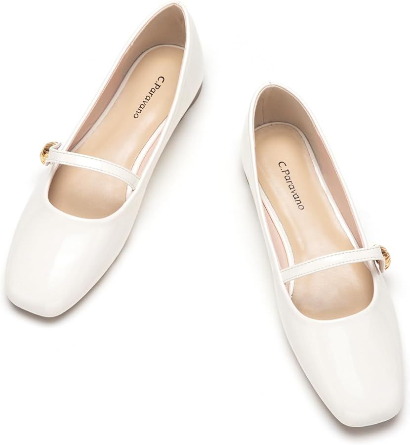C.Paravano Mary Jane Shoes for Women | Women Flats | Womens Square Toe Flats | Leather Mary Jane | Amazon (US)