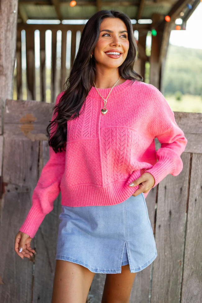 Mae Pink Multi-Knit Sweater | Pink Lily