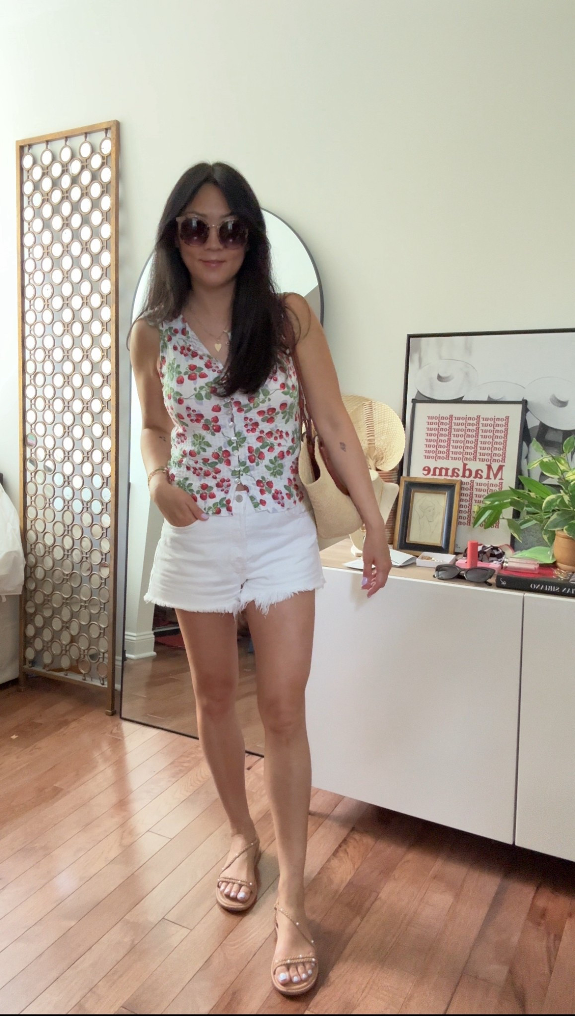 Happy Friday! Wearing this sweet strawberry top paired with my go-to white denim shorts for today. The top is new and I can’t seem to stop wearing it. Between the happy print and the flattering fit, it’s a clear winner. And the shorts may be a bit of an investment but I promise you they are THE perfect denim shorts. 

#LTKStyleTip #LTKItBag #LTKFindsUnder100