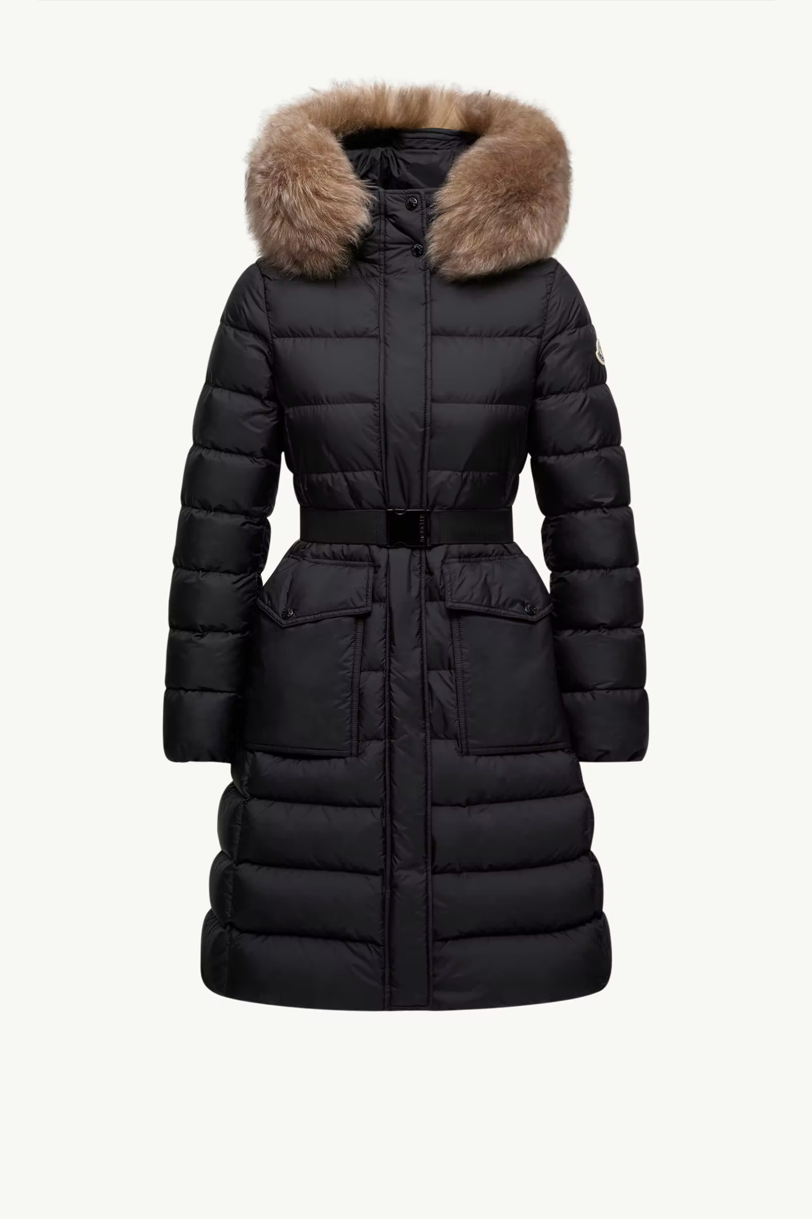 Khloesse Hooded Shearling-Trimmed Long Down Jacket | Moncler