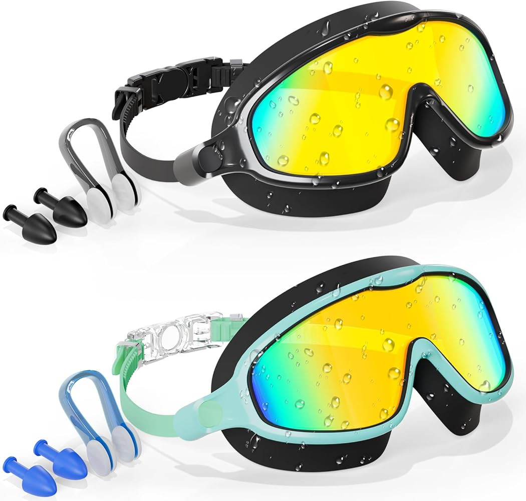 Aegend Swim Goggles for Kids Youth 3-14 - 2 Pack Wide Frame Anti-Fog Anti-UV Clear Vision Goggles... | Amazon (US)