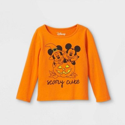 Toddler Girls' Minnie Mouse Scary Cute Halloween Long Sleeve T-Shirt - Orange | Target