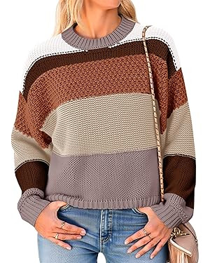 Saodimallsu Womens Color Block Cropped Sweaters 2025 Winter Trendy Casual Oversized Y2k Going Out... | Amazon (US)