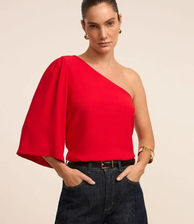 Blusa Ombro Só em Crepe com Manga Bufante Vermelho - Lojas Renner | Renner (BR)