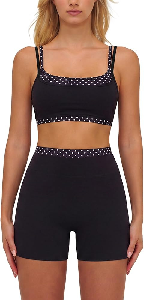 ABOCIW Layered Workout Sets for Women 2 Piece Polka Dot Sports Bra High Waist Shorts Gym Active Y... | Amazon (US)