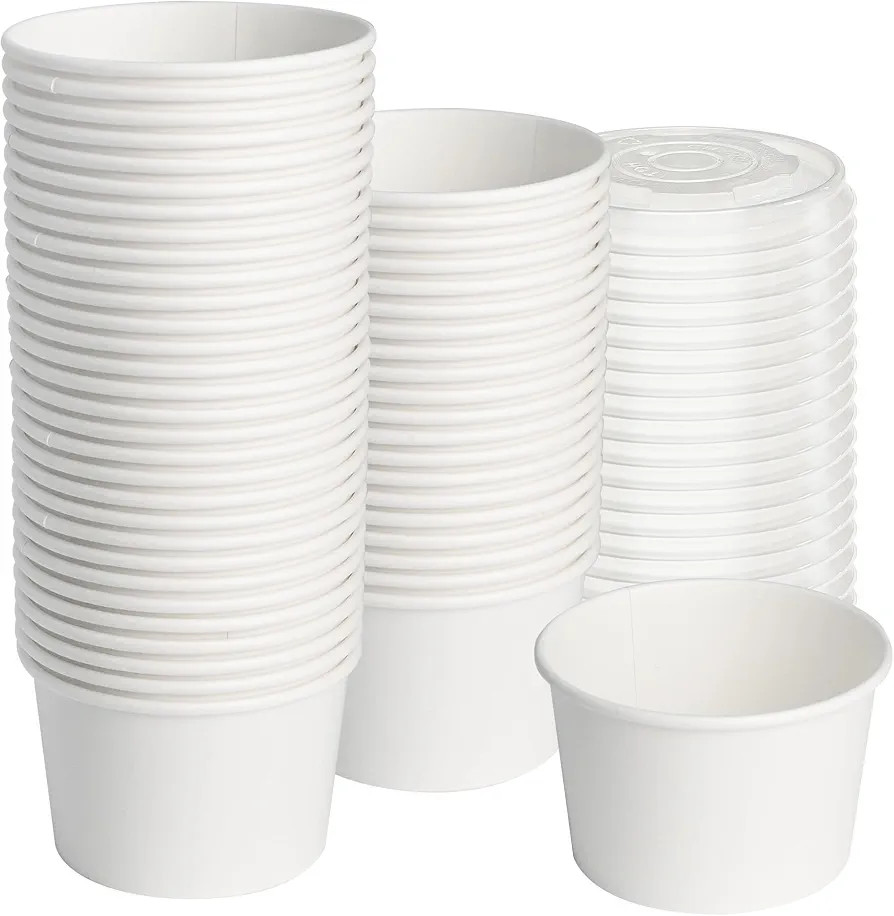 ESSENTIAL Paper Ice Cream Cups with Lids, 50pcs 8oz Disposable Dessert Bowls with Lids for Hot or... | Amazon (US)