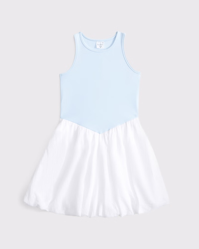 mixed fabric bubble hem mini dress | Abercrombie & Fitch (US)