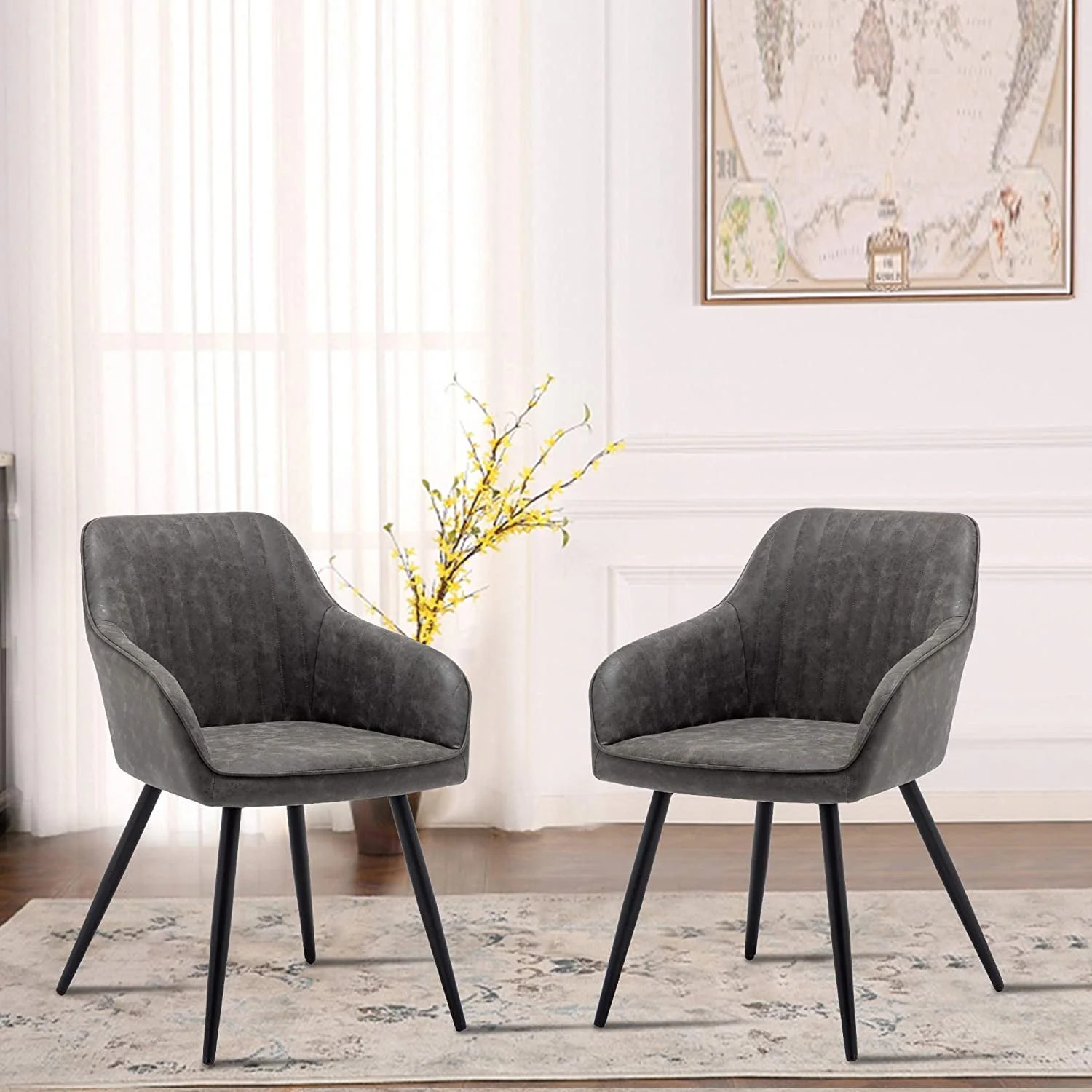 Andeworld Faux Leather Accent Chairs Set of 2, Living Dining Room Arm Chairs with Metal Legs for ... | Walmart (US)