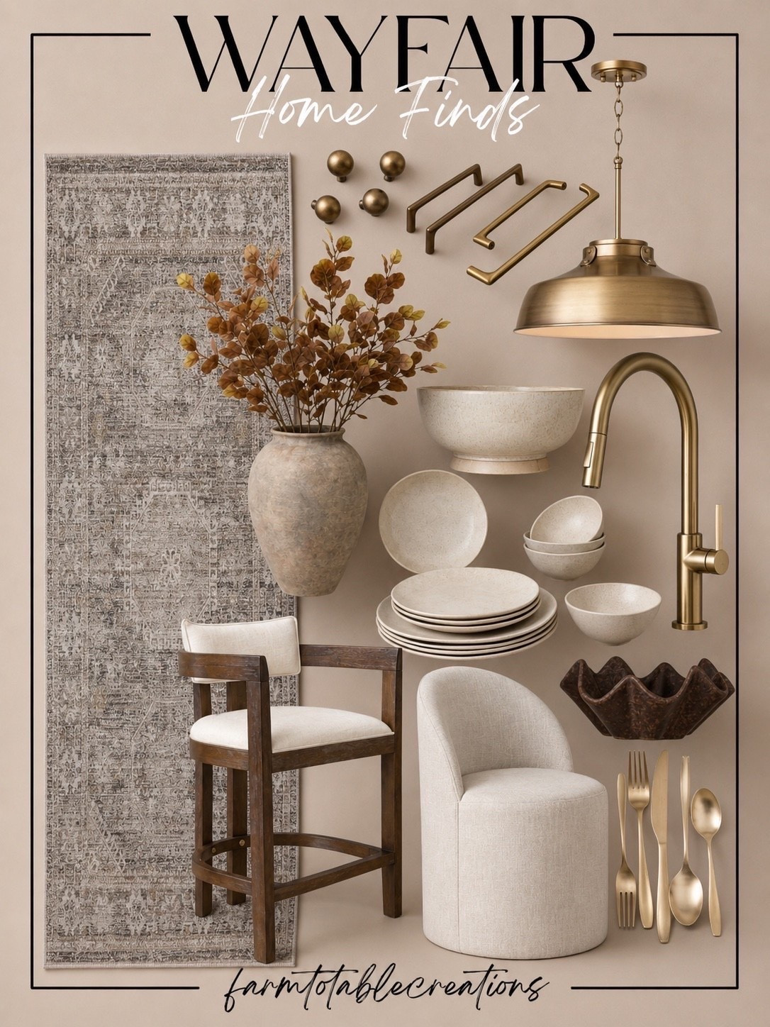 WAYFAIR KITCHEN & DINING FINDS

Follow @farmtotablecreations on Instagram for more home finds and styling inspiration.

Whether you’re updating your kitchen or refreshing your dining space, these timeless Wayfair finds make it easy to create a warm, collected look. From upholstered counter stools and artisan stoneware dinnerware to a vintage-inspired rug, statement pendant lighting, cabinet hardware, a beautiful faucet, and organic decorative accents, these pieces blend together effortlessly for a designer-inspired home.

#WayfairFinds #CounterStools #Stoneware #Dinnerware #ServingBowl #KitchenFaucet #PendantLighting #CabinetHardware #VintageRug #KitchenDecor #DiningRoomDecor #NeutralHome #ModernOrganic #HomeStyling #InteriorDesign

#LTKSaleAlert #LTKSeasonal #LTKHome