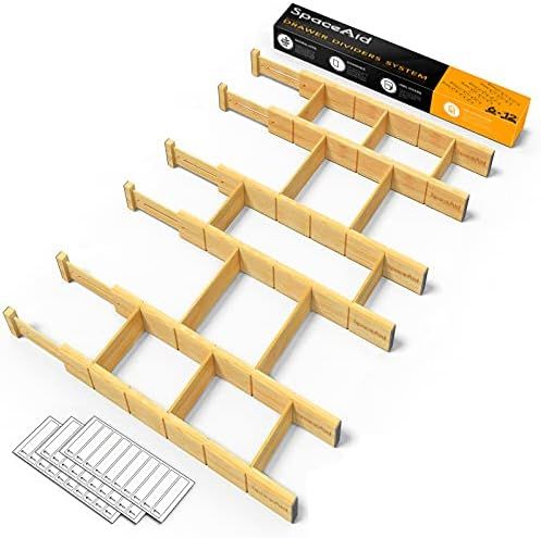 Amazon.com: SpaceAid Bamboo Drawer Dividers with Inserts and Labels, Kitchen Adjustable Drawer Or... | Amazon (US)