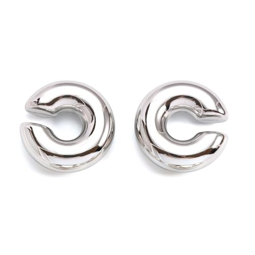 ORIGENCE Chunky Hoop Earrings for Women Silver Hoops Chunky Silver Earrings Ear Cuffs No Piercing Oversized Stainless Steel Hollow Earrings for Women Lightweight Trendy Jewelry | Amazon (US)