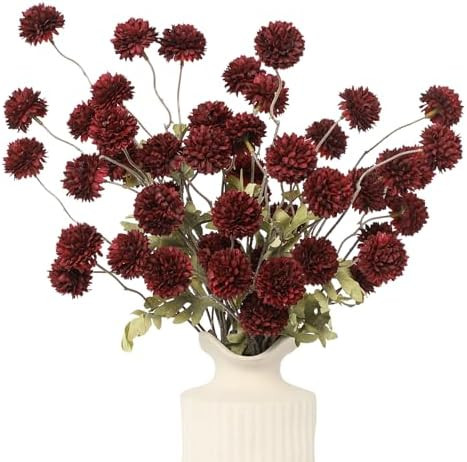 6pcs Artificial Flowers Faux Silk Pompon Mum,Silk Small Mini Chrysanthemum Ball with Stems for DI... | Amazon (US)