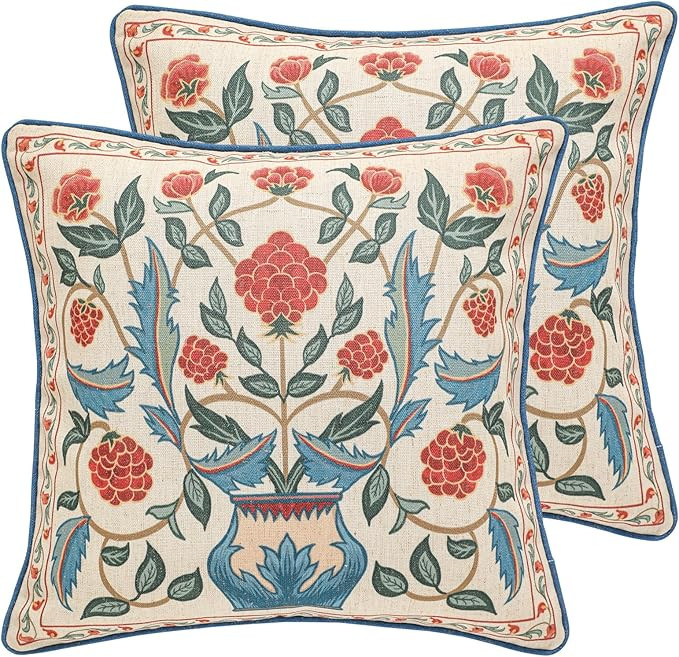 patdrea Designer Throw Pillow Covers Set of 2,Square Brilliant Vintage Red Tropical Linen with Fl... | Amazon (US)