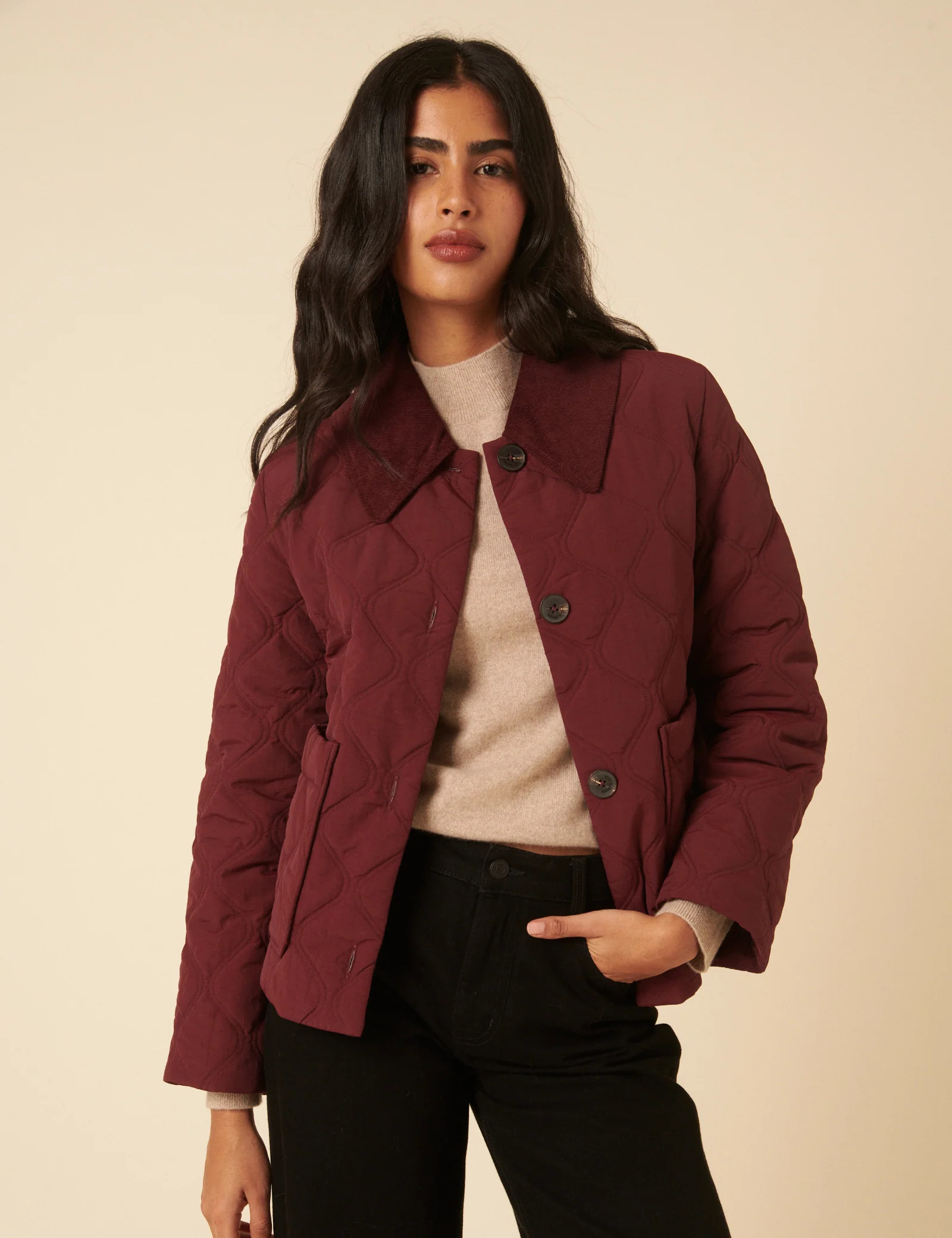 Burgundy Collared Quilted Jacket | Nobody's Child