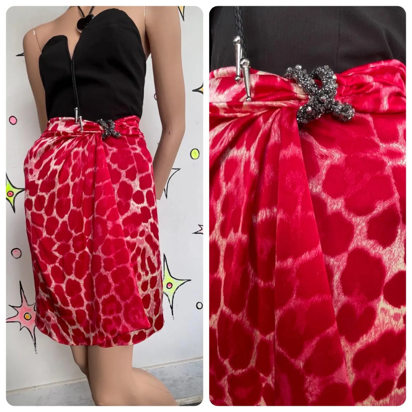 Y2K Rare Designer Blumarine Silk Red Animal Print Bling Skirt Grunge Glam - M | Etsy (US)