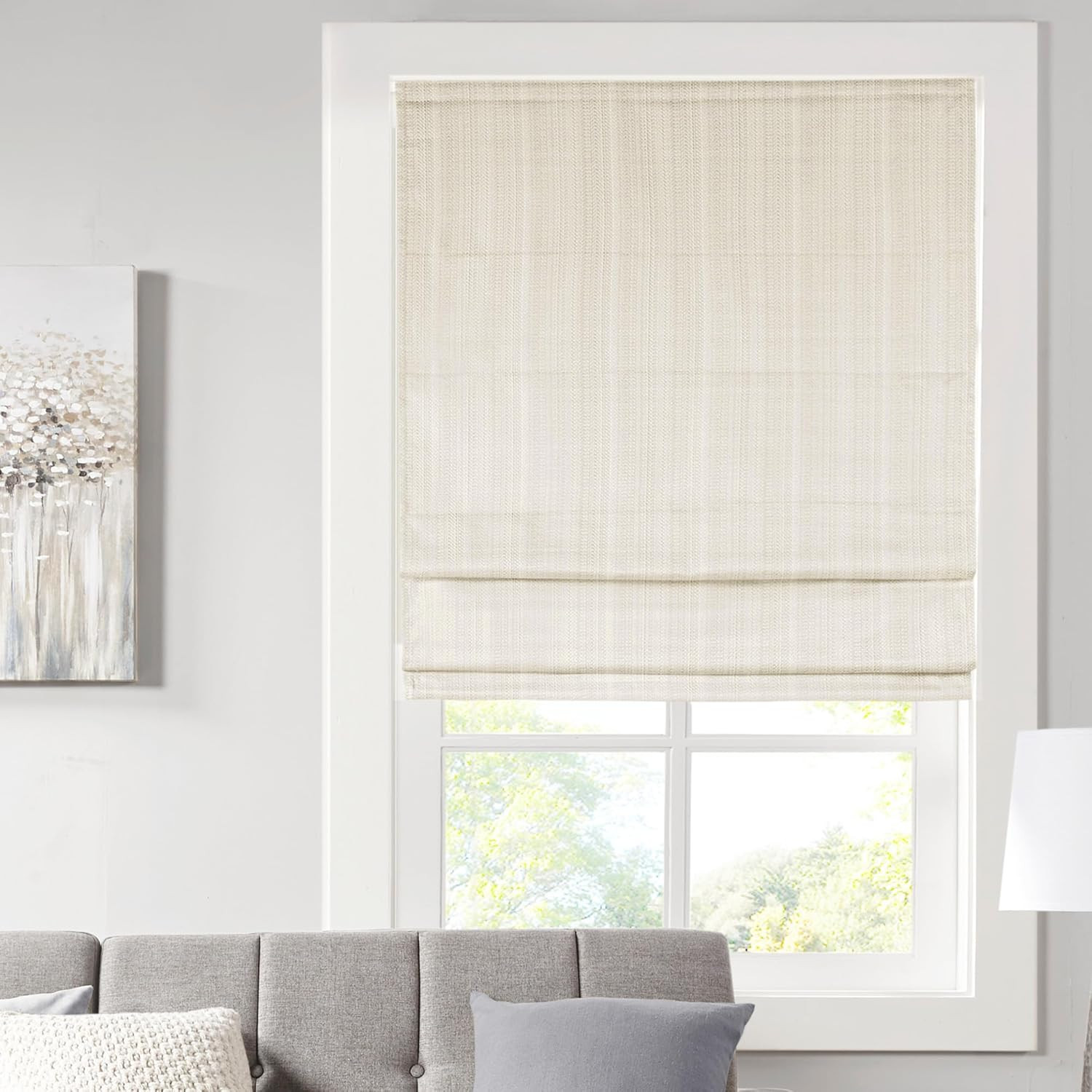 Madison Park Galen Cordless Roman Shades - Fabric Privacy Single Panel Darkening, Energy Efficien... | Amazon (US)