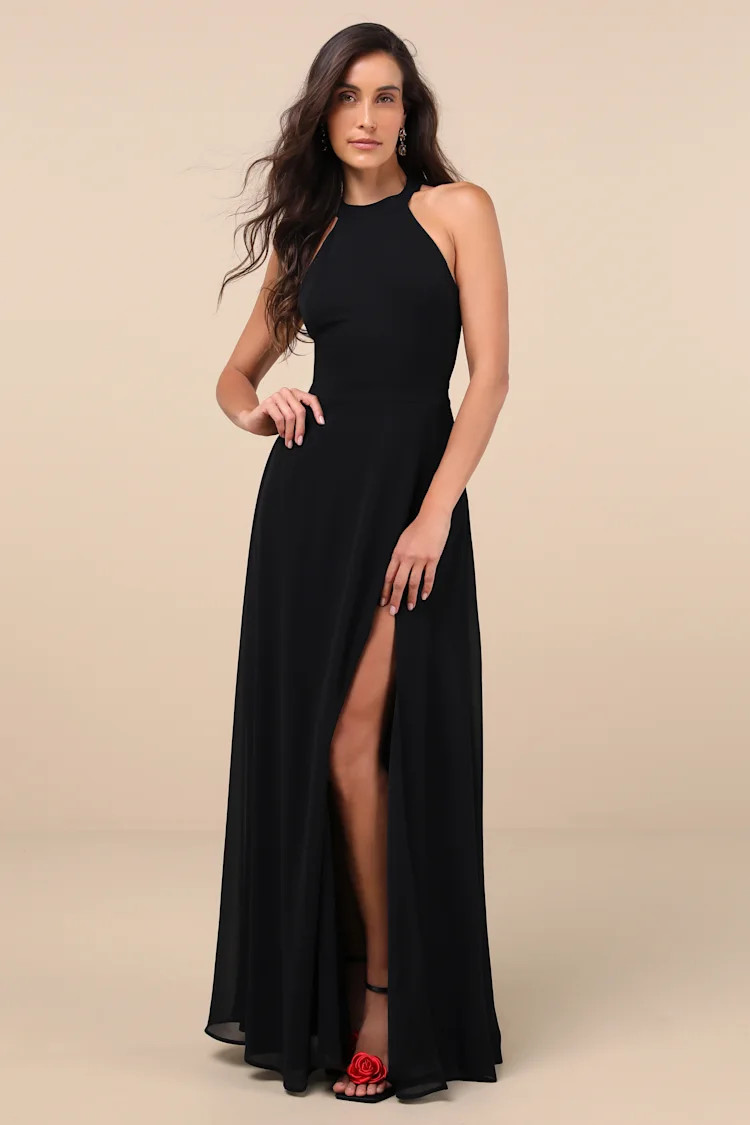 Confidently Charismatic Black Backless Halter Maxi Dress | Lulus