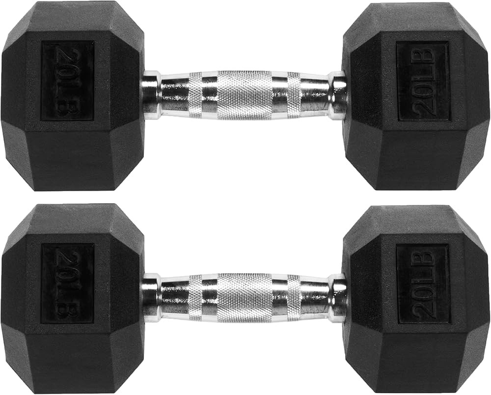 Signature Fitness Rubber Encased Hex Dumbbell, Pairs or Sets, Multiple Packages | Amazon (US)